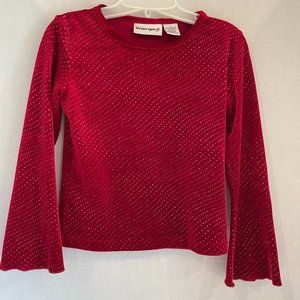 Energie Girls Red Faux Velvet Sparkle Pullover Top with Flare Arms Girls Size 6